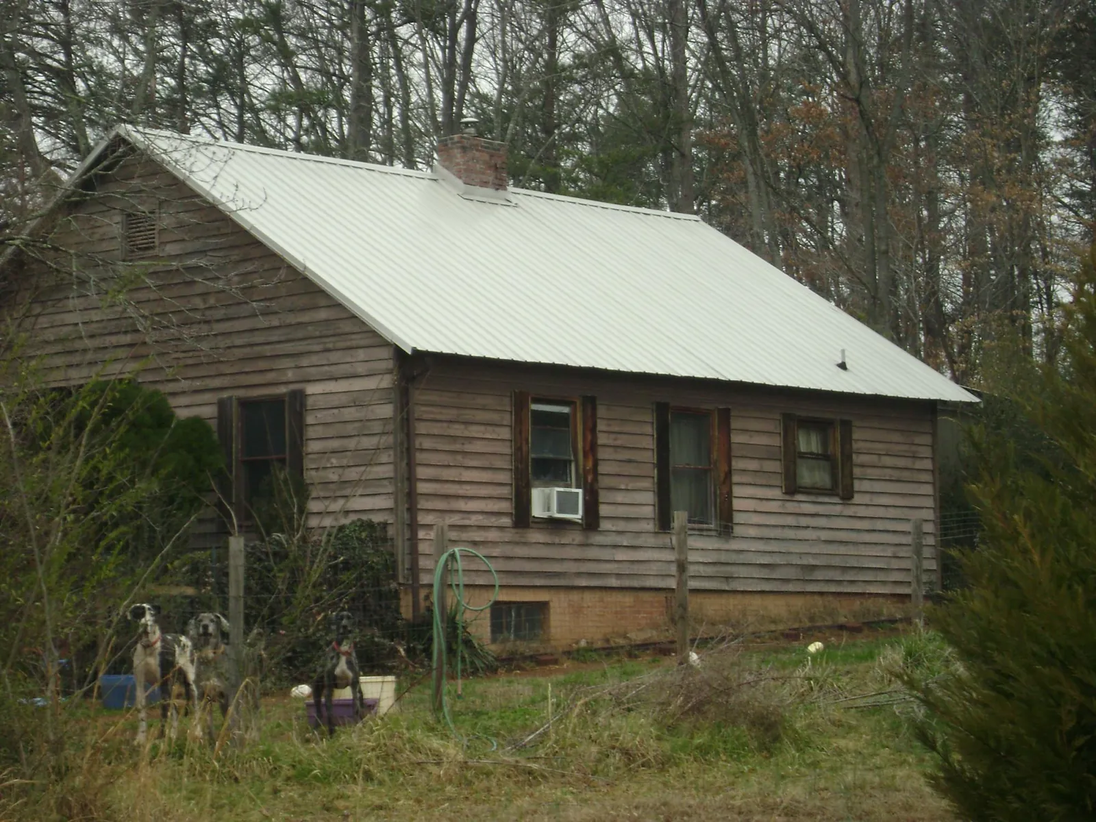 White metal roof on an old wood sided farmhouse, from a Metal Roof Installation job in Wickliffe